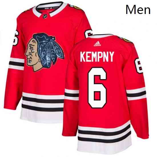 Mens Adidas Chicago Blackhawks 6 Michal Kempny Authentic Red Fashion Gold NHL Jersey